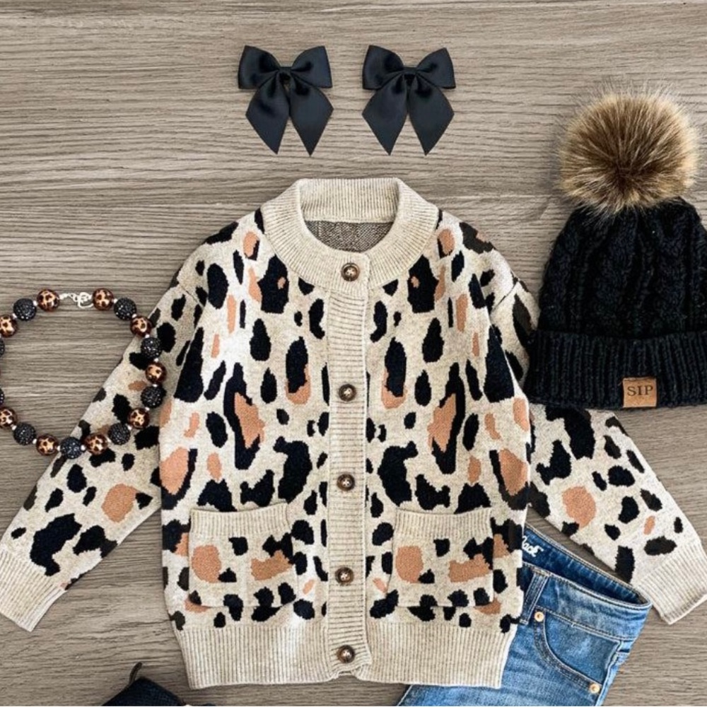 NEW Boutique Girls Leopard Cheetah print Cardigan Sweater size 4 4T